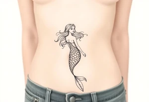 Mermaid light grainy soft feminine face and full body tattoo idea