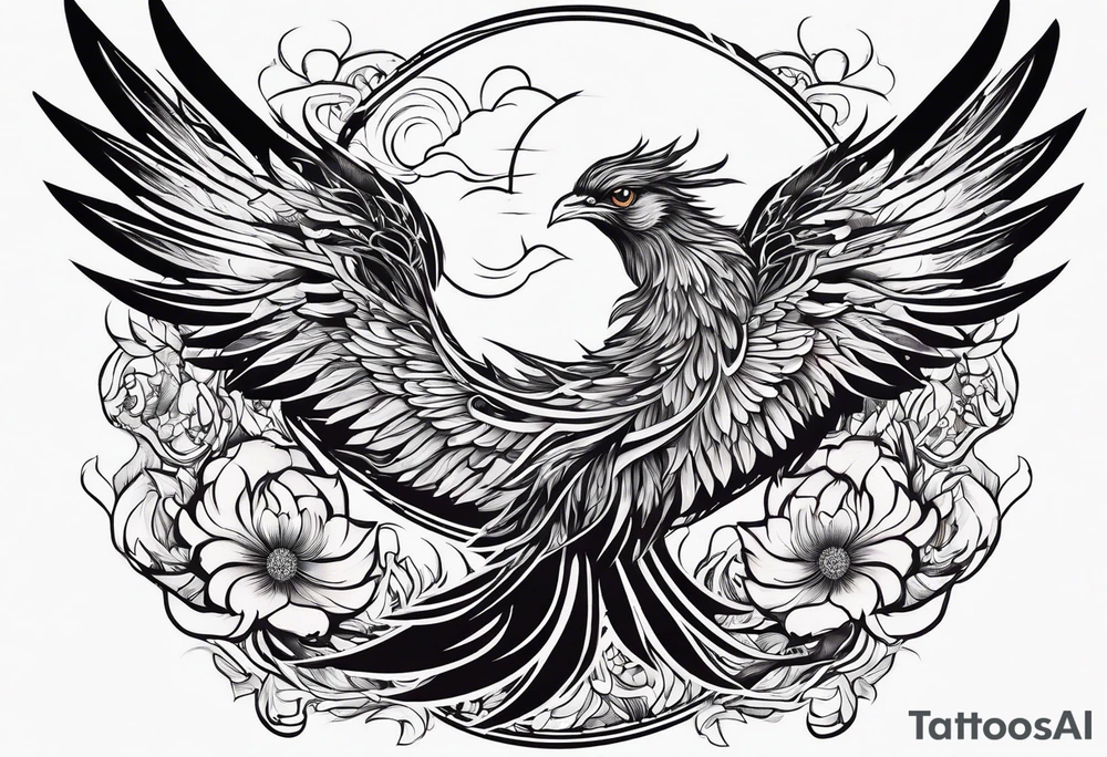 Phoenix rising blossoms tattoo idea