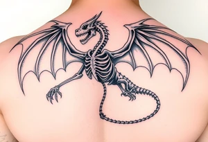 powerful majestic medieval skeleton dragon with arms and legs and wings tattoo idea