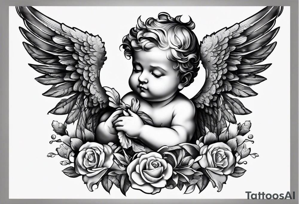 Cherub looking down tattoo idea