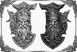 Valhalla sword shield axe barbed wire tattoo idea