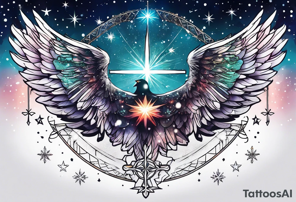Constellation, wing , snow , cross tattoo idea
