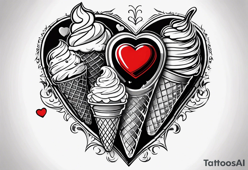 small ice cream cone with small red heart on it somewhere while representing Paris tattoo idea small ice cream cone with small red heart on it somewhere while representing Paris tattoo idea