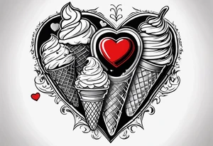 small ice cream cone with small red heart on it somewhere while representing Paris tattoo idea