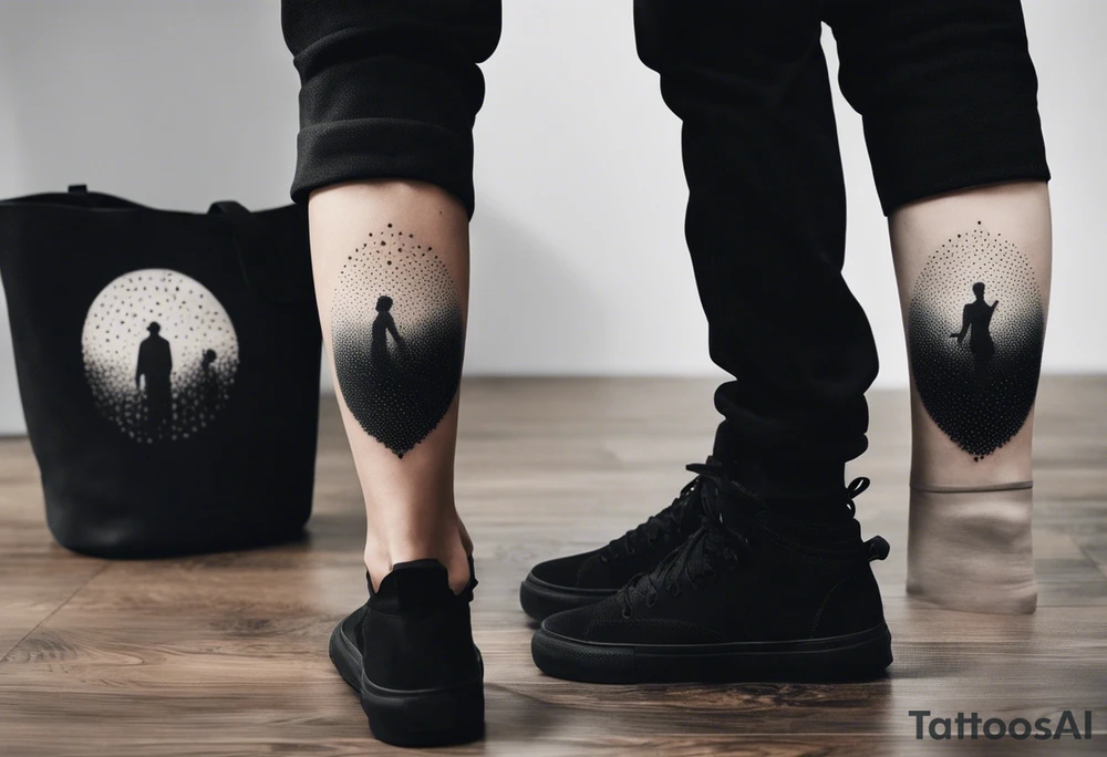 2 black shadows of people standing over 2 dead siloets tattoo idea
