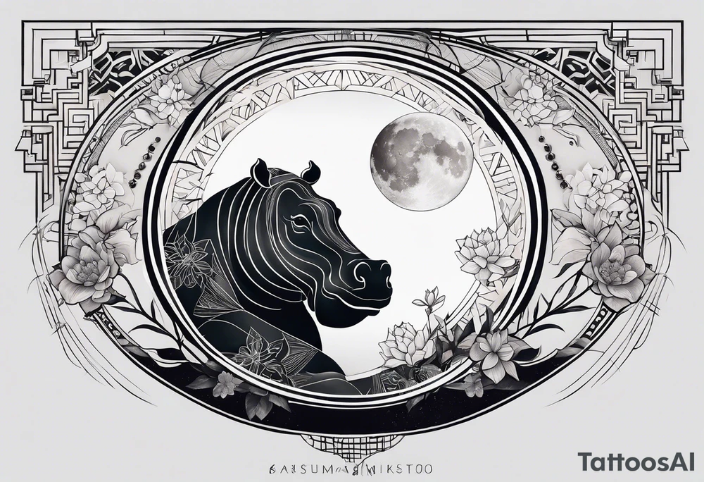 Very asymmetrical, +geometric pattern, with realistic full moon, with hippo, +zen feel, + Buddhism touch, +tribal, +geometric, +inkart , +blackwork
with wintersweet flower bud, +portrait orientation, +inkart touch, tattoo idea