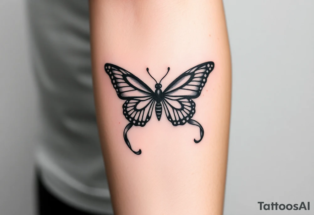 ethereal butterfly with flowing silk ribbons in moonlight tattoo idea