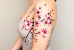 delicate cherry blossoms swirling in spring breeze with petals tattoo idea
