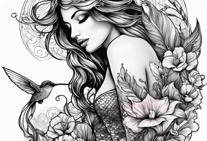 Mermaid holding hummingbird tattoo idea
