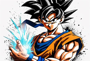 paint son goku as a super saiyajin 2, doing a kamehameha. sourround him by his friends and his family. all of them are displayed as a papercut tattoo idea