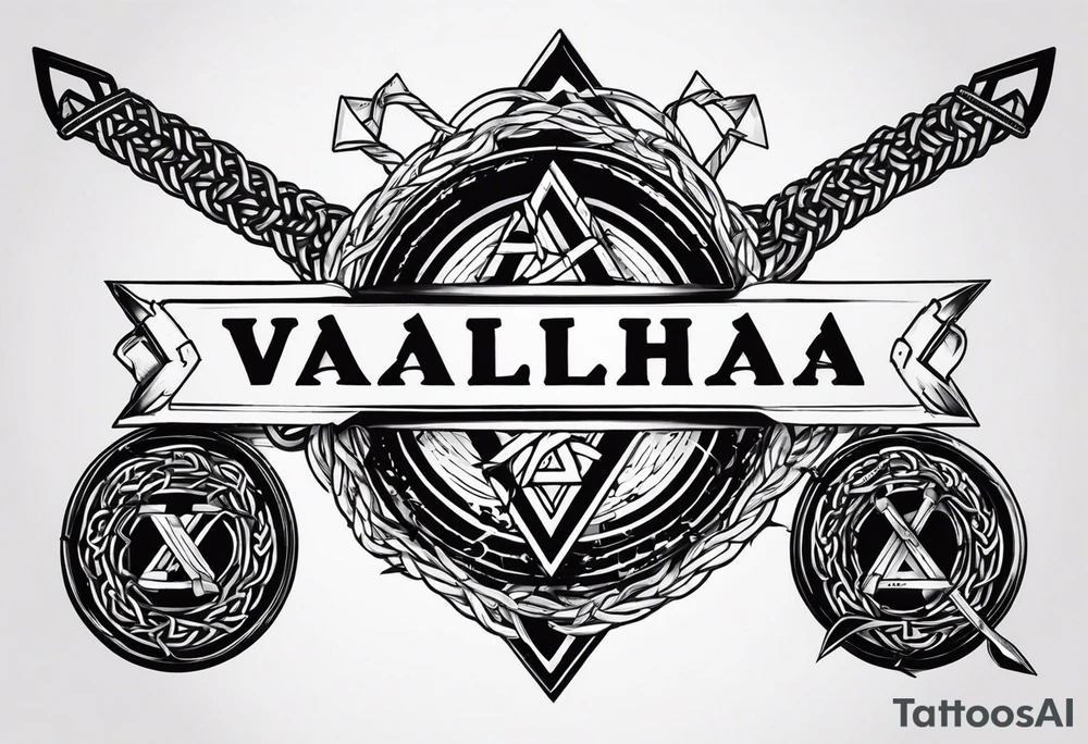Valhalla sword shield axe barbed wire chains valknut fire tattoo idea Valhalla sword shield axe barbed wire chains valknut fire tattoo idea