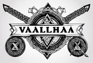 Valhalla sword shield axe barbed wire chains valknut fire tattoo idea
