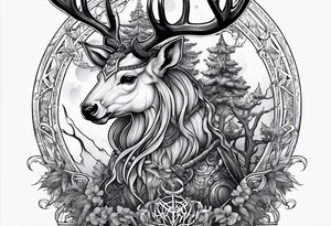 Hooded figure riding on a reindeer skeleton tattoo idea
