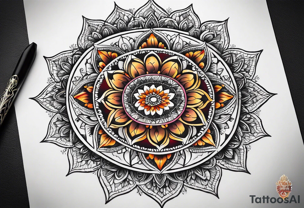 male mandala Knee tattoo in fall colors tattoo idea