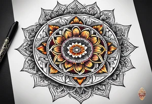 male mandala Knee tattoo in fall colors tattoo idea