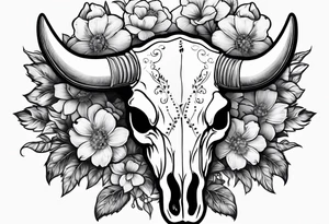 bull skull with flowers tattoo idea
