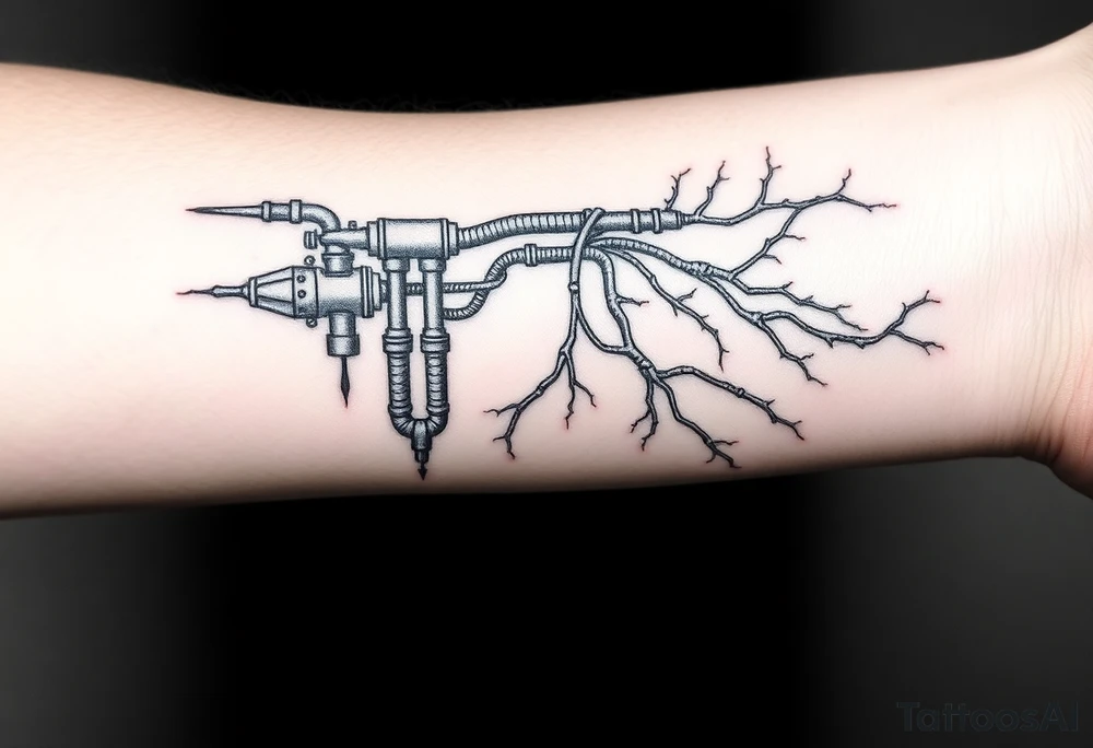 System of pipes that transitions into veins of forearm tattoo idea