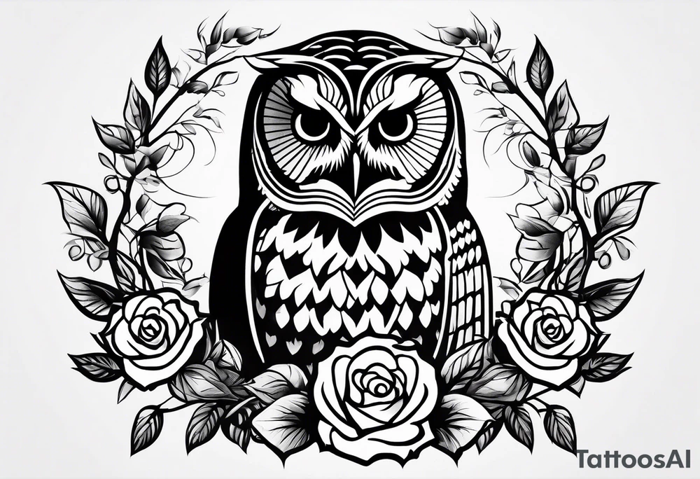 Barred owl and roses tattoo idea