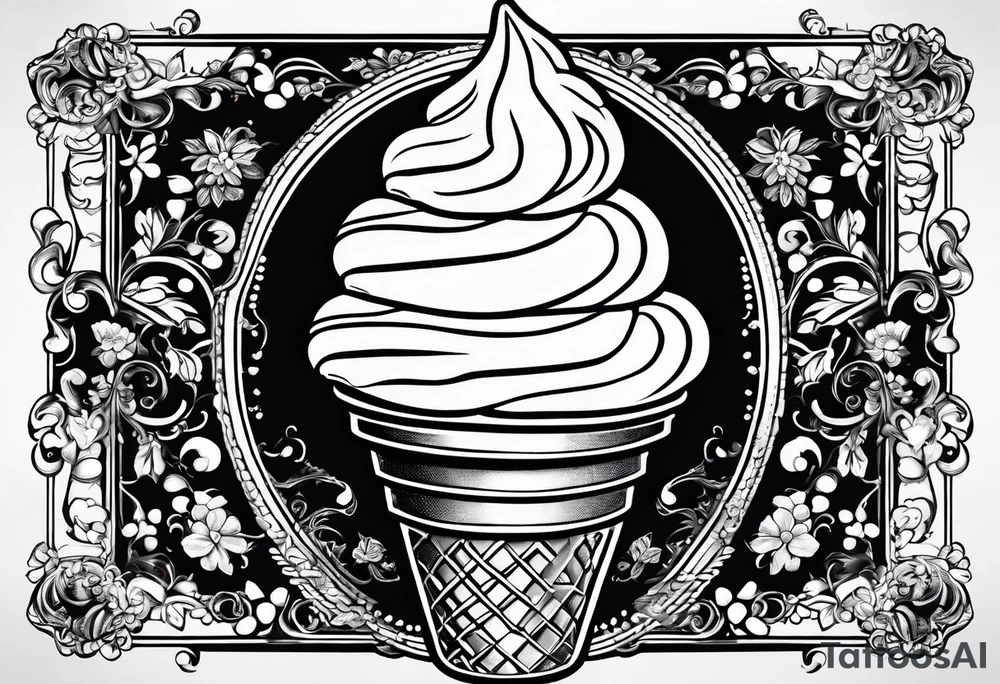 black and white ice cream cone with small red heart on it somewhere. tattoo idea