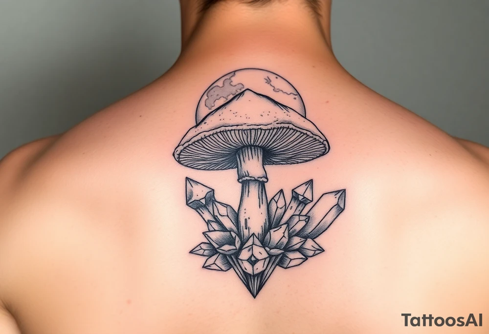 Mushroom, crystals and the moon tattoo idea