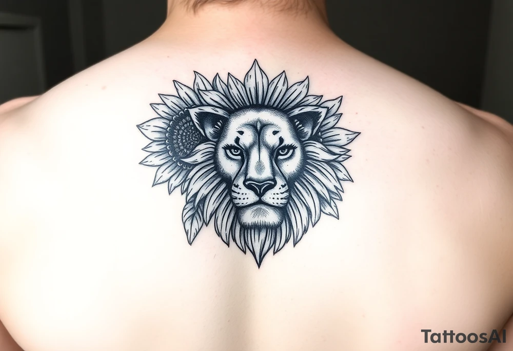 sunflower or multiple sunflowers and lion head tattoo idea