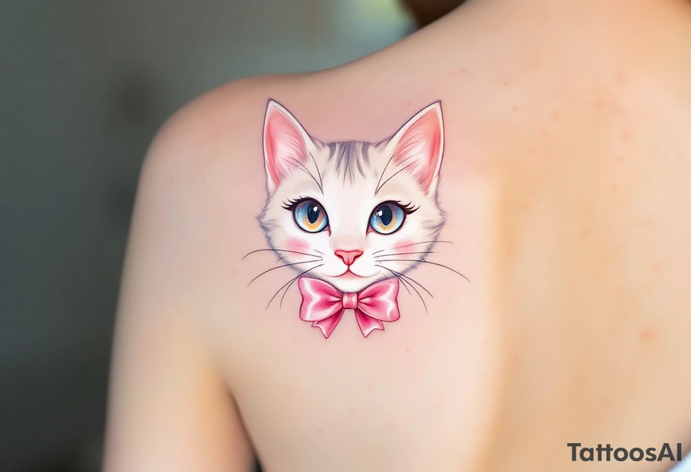 This sweet white kitty with a pastel pink bow brings The Aristocats'  with girly Disney vibes. tattoo idea