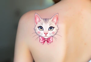 This sweet white kitty with a pastel pink bow brings The Aristocats'  with girly Disney vibes. tattoo idea