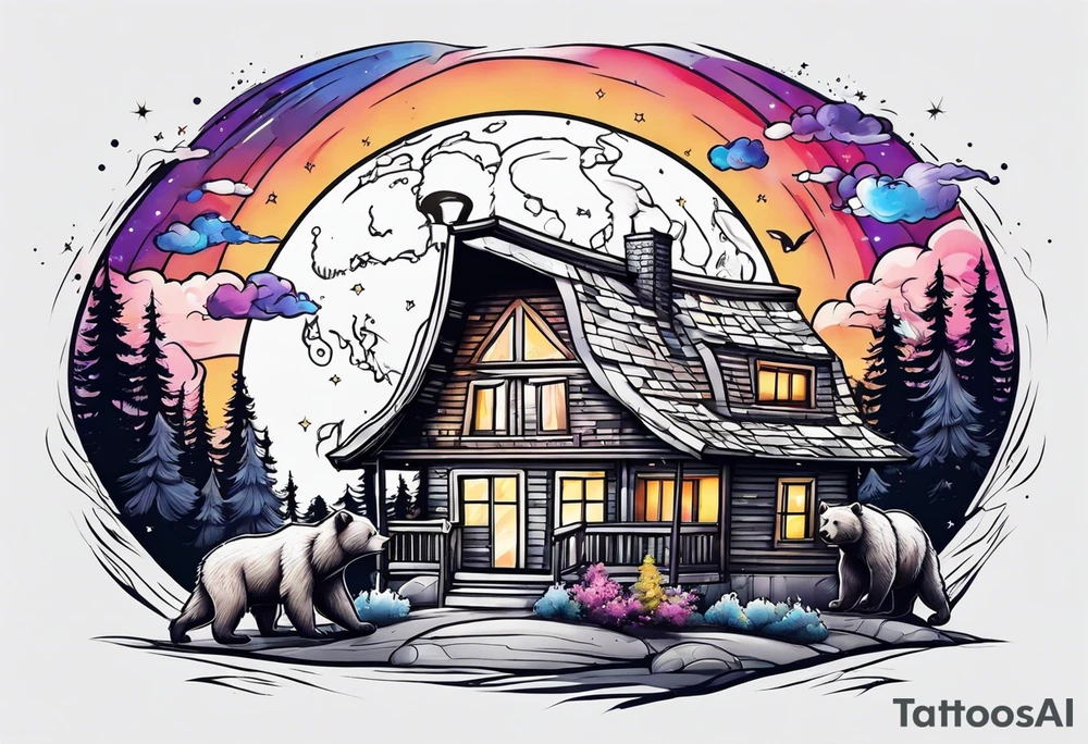 bear building a house on the moon tattoo idea