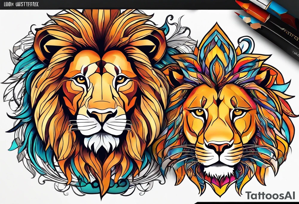 Lion and lioness thats has august 17 & 18 written on it tattoo idea