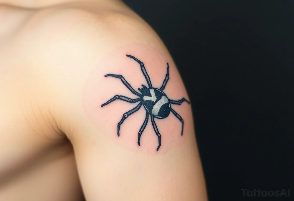 Black widow Spider crawling down sideways with the letter Y on the body of the spider tattoo idea