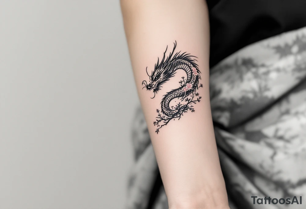 dragon japanese style sakura trees tattoo idea