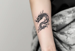 dragon japanese style sakura trees tattoo idea