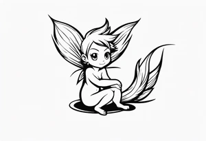 A fairy with a tail inspired by the logo of the show called Fairy Tail in a fetal position leaning with no ears tattoo idea