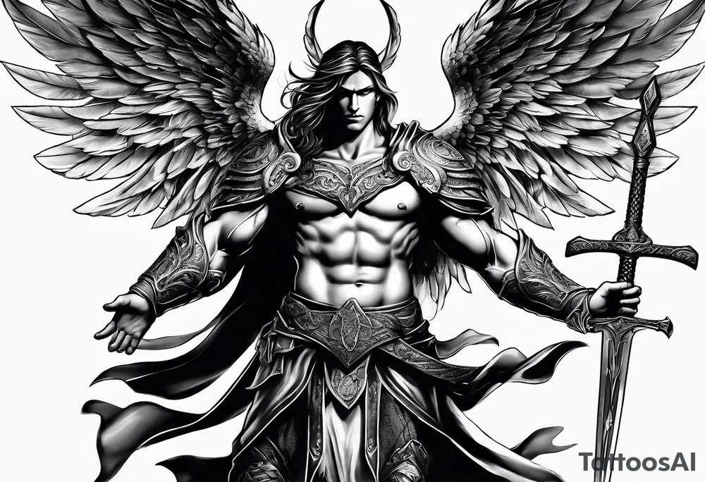 male angel warrior tattoo idea