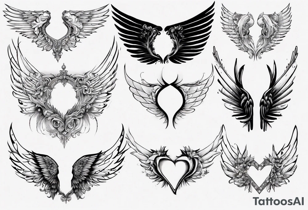 Wings with the dates (1) 09/12/2012 and (2) 24/10/2023 in between the wings tattoo idea