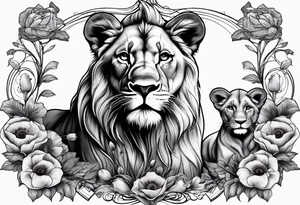 lioness and two poppy lion cubs tattoo idea