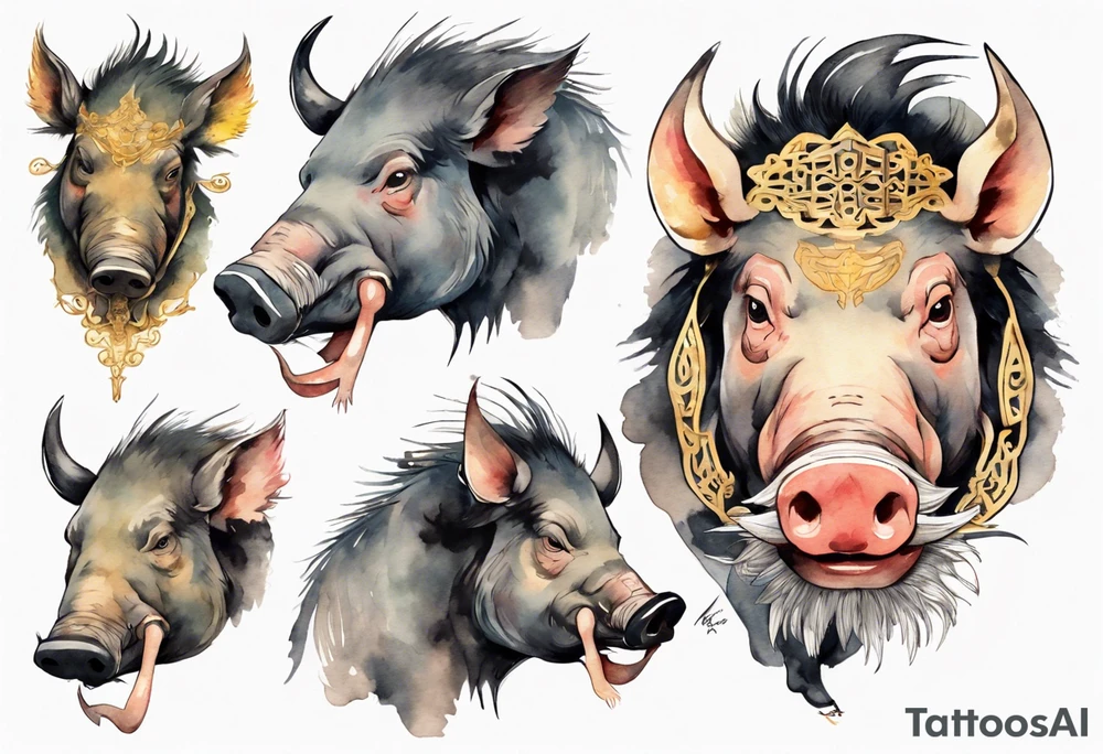 an elderly boar with golden tusks tattoo idea