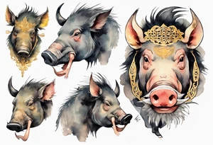 an elderly boar with golden tusks tattoo idea