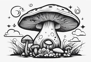 Alien,  mushroom, cartoon style tattoo idea