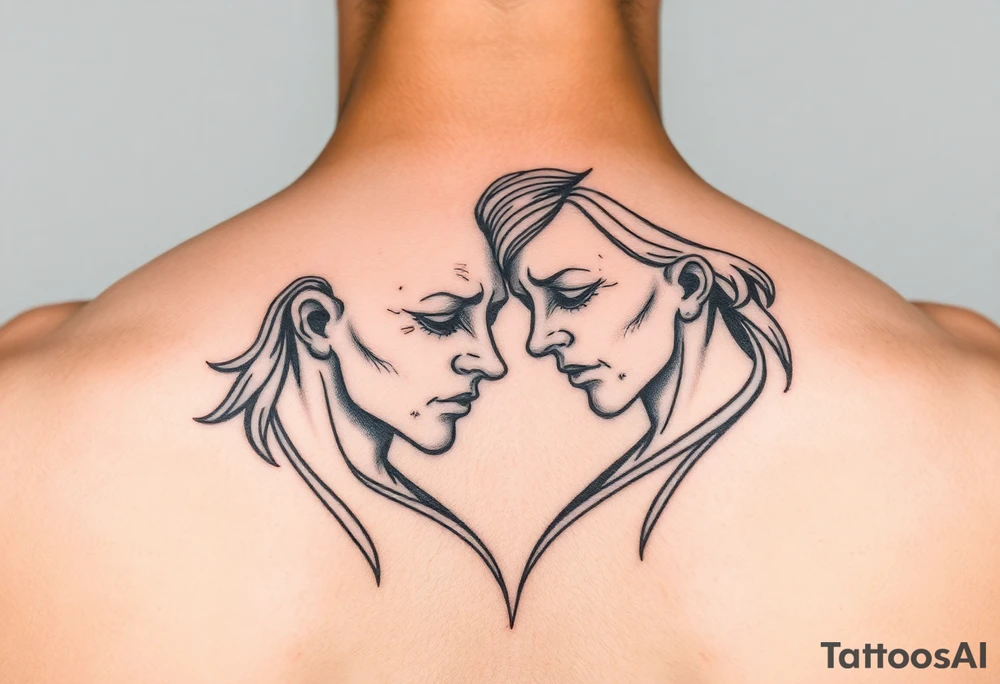 Two sad souls merging into one representing happiness and united love tattoo idea