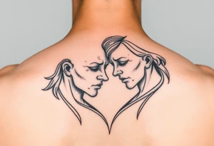 Two sad souls merging into one representing happiness and united love tattoo idea