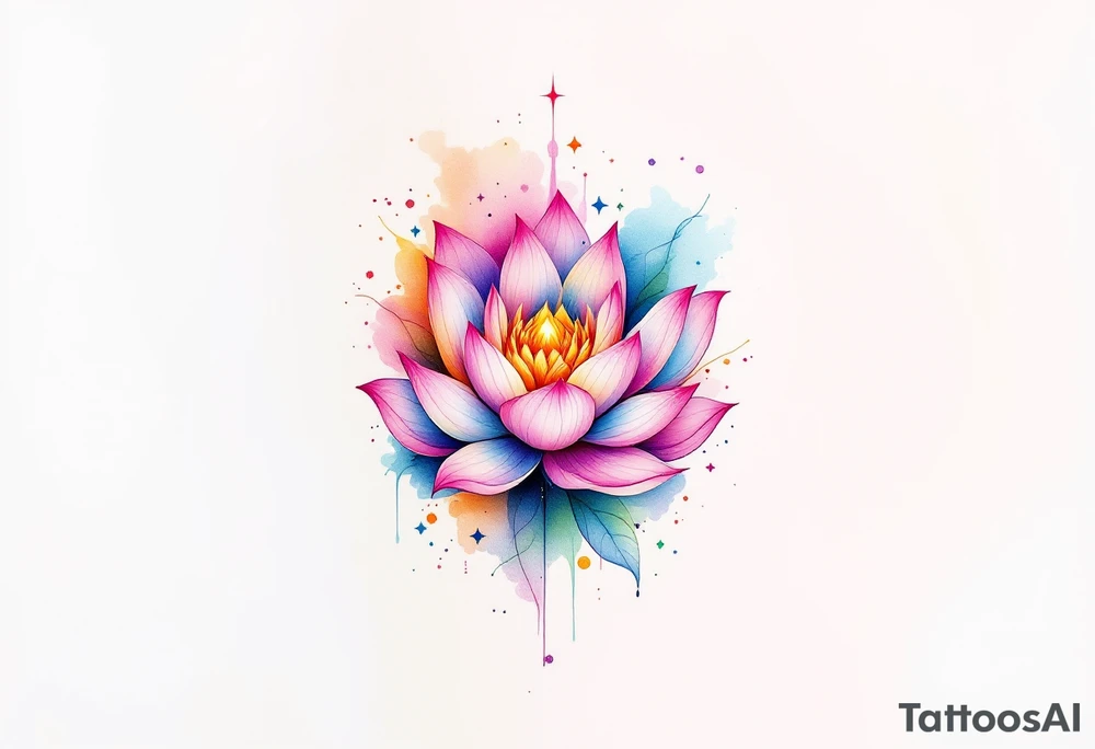 small colorful celestial with lotus flower tattoo idea