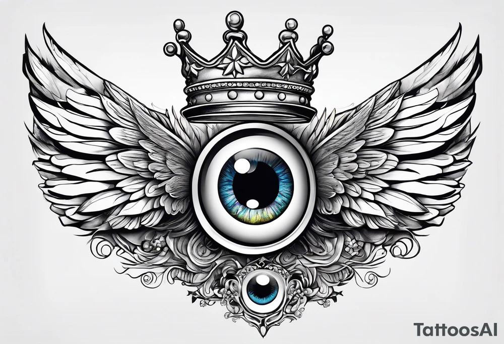 big eye with wings and crown tattoo idea