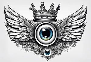 big eye with wings and crown tattoo idea