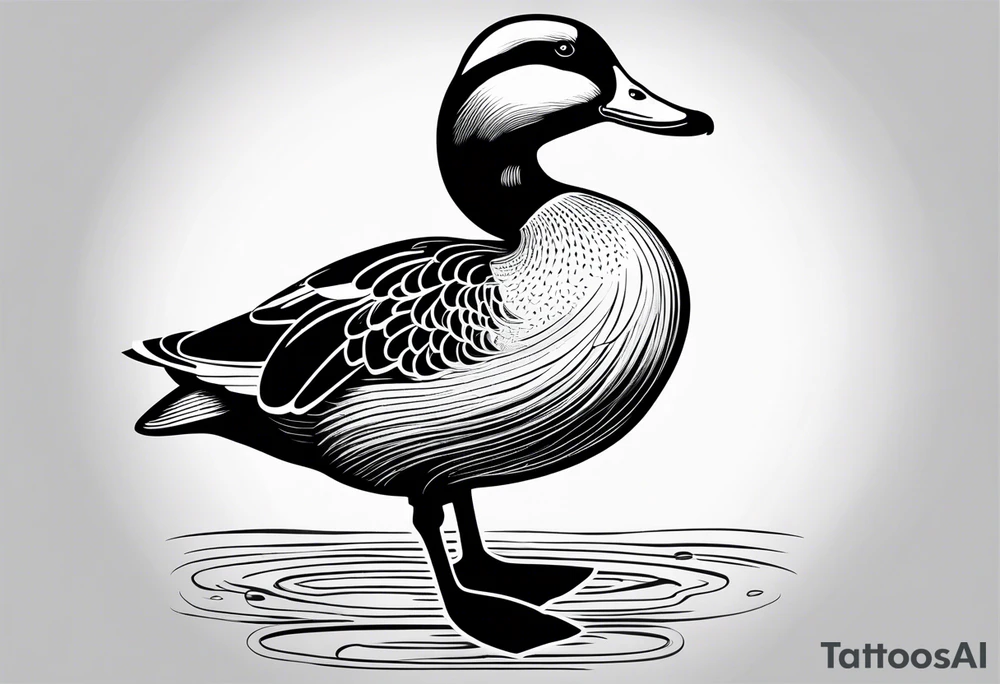 Dabbling Duck with no feet wearing a small jacket that says "XRP" on it tattoo idea