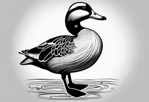 Dabbling Duck with no feet wearing a small jacket that says "XRP" on it tattoo idea