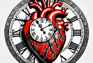 anatomical heart with clock in middle.
Clock hands on 8 and 5.
Never Say Never written on tattoo tattoo idea