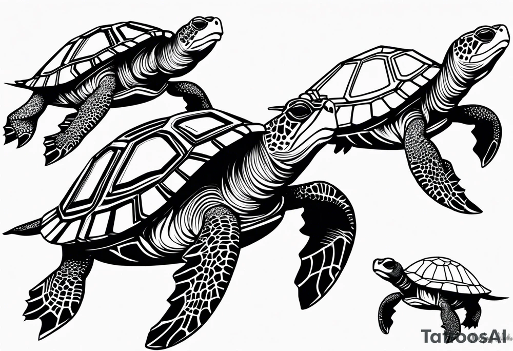 2 baby turtles and two parent turtles tattoo idea