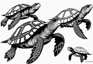 2 baby turtles and two parent turtles tattoo idea