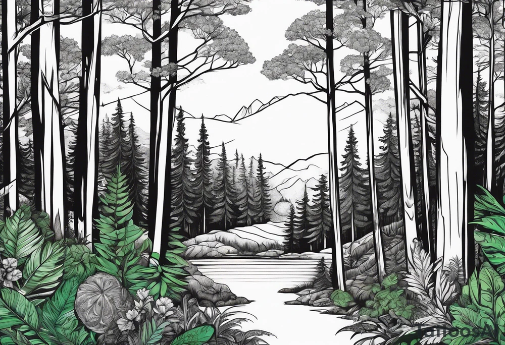 forest, green and black, no people tattoo idea
